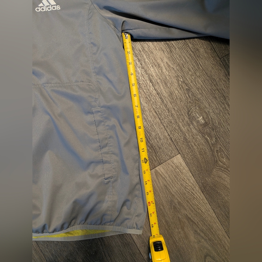 Adidas Men's L - Gray Windbreaker Jacket with Yellow Stripes - Picture 7 of 9